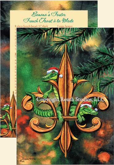 Alligator and bronze fleur-de-lis Christmas Cards